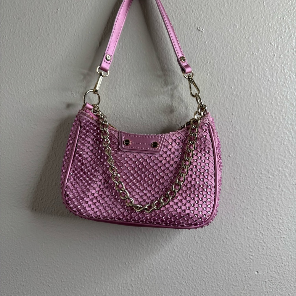 Aldo Pink Woven Shoulder Bag with Gold Chain Detail
